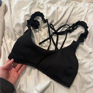 Hollister Black Ribbed bathing suit with tie back and ruffle sleeve